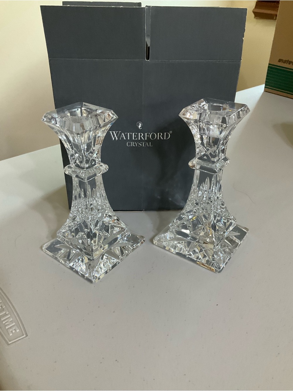 Waterford Lismore 6” Clear Crystal Cut Candlestick Pair